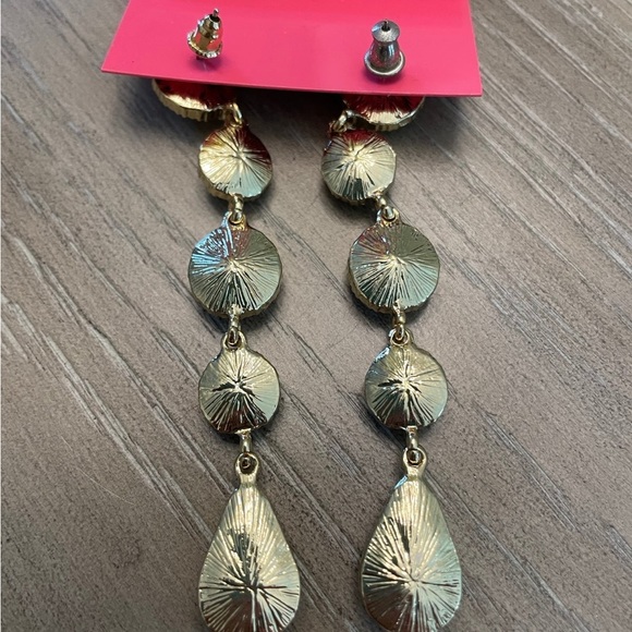 Betsy Johnson Dramatic Long Dangle Orange Stone Earrings - Picture 4 of 5